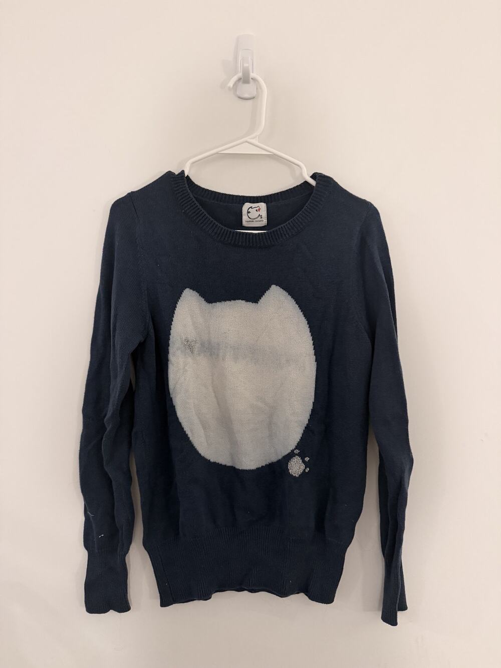 Tsumori Chisato Cat Face Knit Sweater Blue Wool Blend